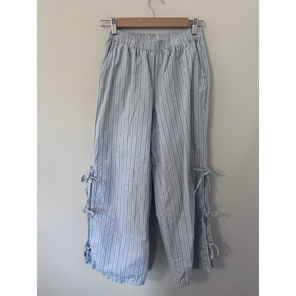 Wild Fable Striped Wide Leg Pants S Blue White Bow Tie Side Slit Trousers
